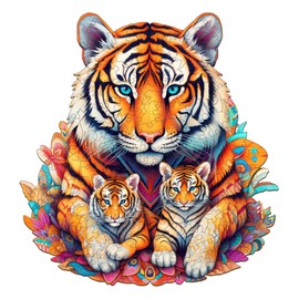 Blumuze Wooden Puzzle Adult 270 Pieces, Tiger Wooden Puzzle, Unique Animal Shape Puzzle Pieces, Puzzle Made of Animal Pieces, Puzzle Wooden Adult with Wooden Gift Box (L-33.2 x 35 cm)