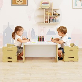INFANS Kids Table and Chair Set, Toddler 3-Piece Activity Table with 2 Chairs for Building Block Drawing Reading Eating Art Crafts, Children Montessori Furniture for Playroom Kindergarten