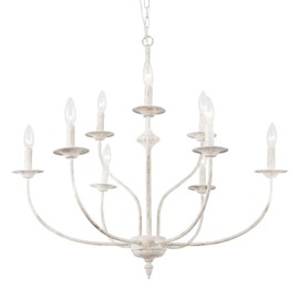 Maxax French Country Chandelier, 2-Tier 9-Light Farmhouse Antique White Chandelier, 31" Rustic Candle Pendant Light Fixtures for Dining Room, Living Room, Kitchen