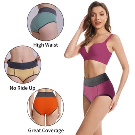 FEIDINI Women's High Waisted Cotton Underwear Soft Breathable Panties Stretch Briefs Regular & Plus Size 5-Pack