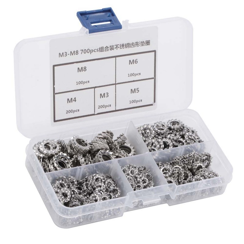 700pcs M3-M8 Combination Box Stainless Steel 304 External Toothed Washer