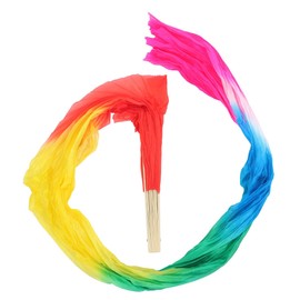 UPKOCH Lengthened Belly Dance Fan Silk Veil, Colorful Long Silk Folding Fan for Dance Performance And Decoration