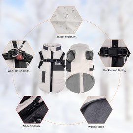 EOAMGO Dog Coat, Waterproof Dog Coat with Harness, Warm Coats & Jackets for Small Medium Large (White, XL)