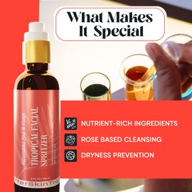 ButterSkinTropika Facial Spritzer Bulgarian Rosewater Refresher Makeup Remover Spray for Face with Tropical Plant Extracts, Nut Oils, and Silk Amino