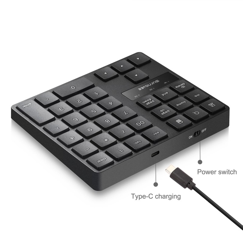 SurnQiee Teclado numérico inalámbrico, almohadilla numérica recargable de 2,4 G,