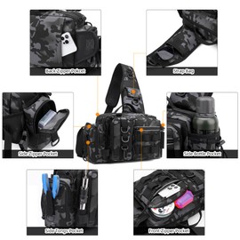 Fishing Tackle Storage Bag – Sling Waist Pack with Adjustable Widen Shoulder Straps, 12 Compartments for Fishing Gear, Lures, Hooks & Accessories Durable & Lightweight for Outdoor Anglers, Army Green