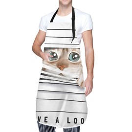 Echoserein Cute Cat Kitten Apron Adjustable Bib Aprons With 2 Pockets For Men Women Chef Waterproof Decorative For Kitchen Cooking Bbq Grilling