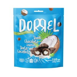 DORREL - Belgian Dark Chocolate Covered Dates (Medjool) with Coconut Stuffing, High Energy Vegan Choco Snack, Delicious, Kosher & Non-GMO, Pack of 1 Stuffed Chocolate Dates, 7.05 oz / 200 g Ea
