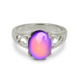 FUN JEWELS Classic Silver Color Plating Multi Color Change Oval Crystal Stone Emotion Feeling Mood Ring