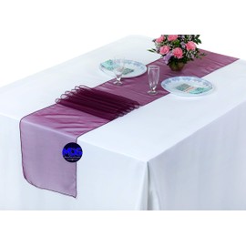 MDS 15 Pack Organza Table Runner 12 x 108 inch Long Premium Table Runners for Wedding Party, Events Decoration, Banquets Decorations, Bright and Smooth Silk Fabric Party Table Runner- Wine