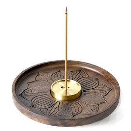 Holzlotus Incense Holder Lotus Incense Burner Made of Wood with Ash Catcher Tray Handmade Burner Ideal for Home Decoration, Meditation and Yoga