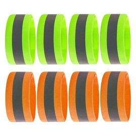8 Pcs Reflective Running Gear, Runners Reflective Wristbands for Running, Cycling, Walking High Visibility Safety Reflector Straps (Green & Orange)