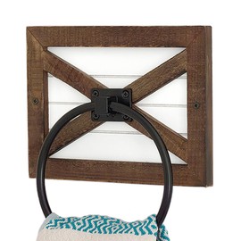 Autumn Alley Farmhouse Decor Hand Towel Ring for Bathroom - Rustic Towel Holder/Rack, Wall Mounted, Mix of Wood, Unique Shiplap & Black Ring