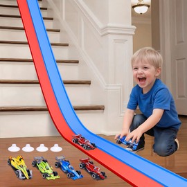 15 Ft Flexible Race Car Track for Kids, Double-Sided Racetrack with Suction Cups, Race Car Ramp Track & Compatible 1:64 Diecast Cars,Portable Roll Up Track Toy,Gift for Boys Girls Ages 3-5 5-7