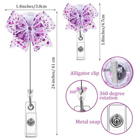 Funny Retractable Keychain Bow Nurse Badge Reel, Cute Work Badges Holder Clip, Sparkling Id Card Badges Reels Nursing Student Medical Worker Teacher Doctor Id Name Badge Clip Accessories(Purple)