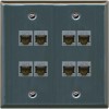 Wallplate City RiteAV - Cat6 Shielded Wall Plate 8 Port - Flat 2 Gang [Stainless Steel]