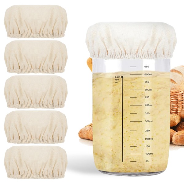 5Pcs Cotton Sourdough Jar Cover, Reusable Sourdough Bread Proofing Starter