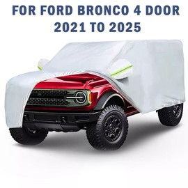 JIEREPU Full Car Cover for Ford Bronco 4 Door 2021 to 2025 - Custom Fit, Heavy-Duty Waterproof Outdoor Cars Cover with Storage Bag, UV Resistant, Windproof, All-Season Protection