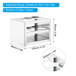 PATIKIL 6 Holes Test Tube Rack, 30mm Round Hole 304 Stainless Steel Test Tube Holder Stand Suitable for 50ml Test Tube for Laboratory Scientific Experiments, Silver Tone