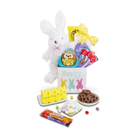 Alder Creek Gift Baskets Hippity Hop Easter Box with Bunny Plush, Easter Candy, and Peeps Marshmallow Chicks