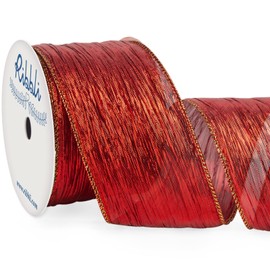 Ribbli Christmas Tree Ribbon-Dark Red Crinkled Wired Ribbon with Metallic Gold Edge, Christmas Ribbon for Garland,Wreaths,Topper Bow,Swags, Christmas Tree Decoration 2-1/2 Inch x 10 Yard