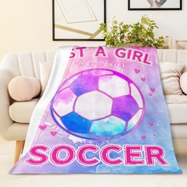 Just A Girl Who Loves Soccers Blanket for Girls Women Sport Lovers - Pink Soccer Throw for Kids Teens Adults - 40x50 Inch Soft Flannel Black Throw Blankets for Sofa Couch Bedroom Office