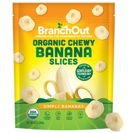 BranchOut Chewy Banana Slices, No Sugar Added, GentleDry Locks in Nutrition, Better than Freeze Dried Banana Chips, Healthy Vegan Snacks for Kids & Adults, 10 oz Party Bag