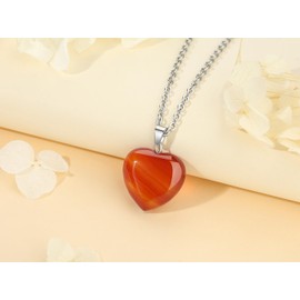 XIANNVXI Red Heart Pendant Carnelian Necklace Red Necklaces for Women Crystal Heart Necklaces Natural Healing Gemstone Pendant with Silver Chain Reiki Jewellery Necklace Gifts