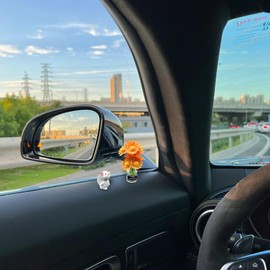 Sandfren Set of 2 Mini Bunny Daisy Car Rearview Mirror Ornaments, Cute Funny Blossom Flower Vase Vehicle Dashboard Decorations, Rabbit Kawaii Auto Interior Dash Accessories, Universal Fit (Orange)