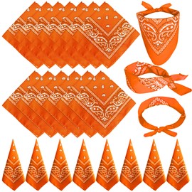 TFengfly 24 Pack Orange Paisley Bandanas Bulk Unisex Cowboy Bandanas Head Scarf Necktie Face Cover (Orange)