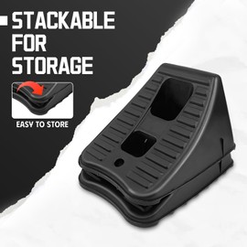 HOXWELL - Paquete de 4 calzos de rueda para remolques de viaje, antideslizantes, resistentes, apilables, topes de rueda ligeros para coches, campistas, camiones, caravanas, 8.1 x 5.1 x 4.5 pulgadas,