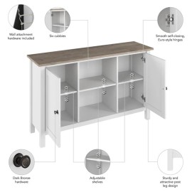 Bush Mayfield Accent Cabinet with Doors in Pure White and Shiplap Gray