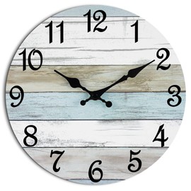CHYLIN Wall Clock - 18 Inch Silent Non Ticking Wall Clocks Battery Operated, Wooden Rustic Farmhouse Larger Clock Decorative for Living Room, Kitchen (Blue)