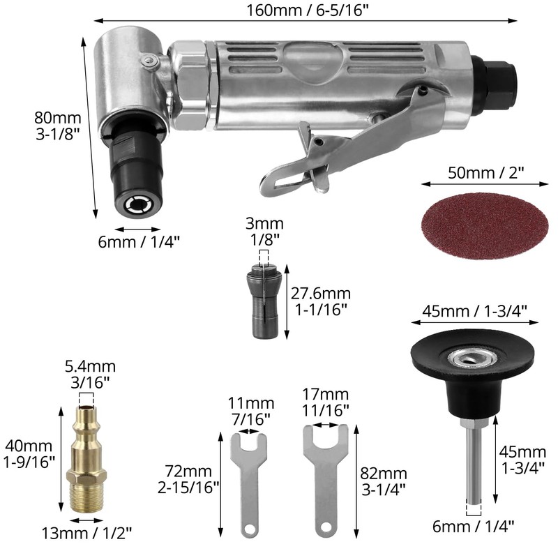 QWORK Compressed Air Grinder 90° Angle Grinder with 50 mm