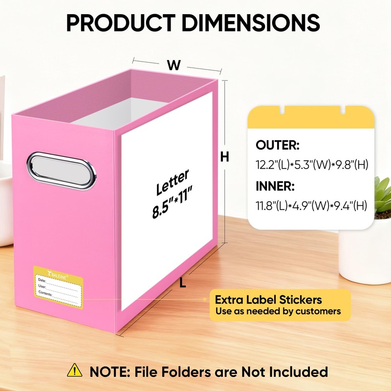 BALEINE File Organizer Box, Cardboard File Folder Organizer with Handle