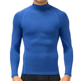 OVIYEGAIN Blue Turtleneck Compression Shirts for Men Sports Dry Fit Undershirt Athletic Workout Base Layer Running Tops