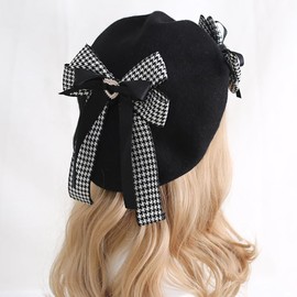 Huafan luxkazya Beret Cap, Painter Hat, Black, Stylish, Fashion, Mine-style, Girl, Lolita, Nikkei, Sweet, Women's, Girls, Gift, For Work Commutes, School, Everyday, Travel, Events, Festivals, Dating,