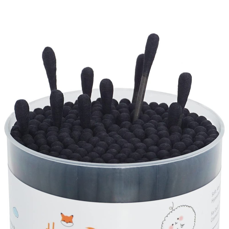 HOMEFOX Black Cotton Swabs Precision Pointed - 400 Count Organic