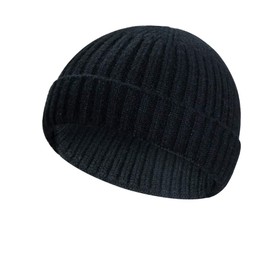Samserot Winter Wool Knit Trawler Beanie Hat Short Fisherman Skullcap Knit Beanie Cap for Men/Women Black