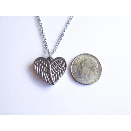 Handmade Stainless Steel Angel Wing Heart Necklace, Non-Tarnishing