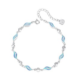 Silver Thunder Bracelet, Women's, Birthstone Bracelet, Sea, Wave, Blue, Zirconia, Silver, Hypoallergenic, Bracelet, Accessory, Gift, Anniversary, Birthday, Popular, Stickafiji