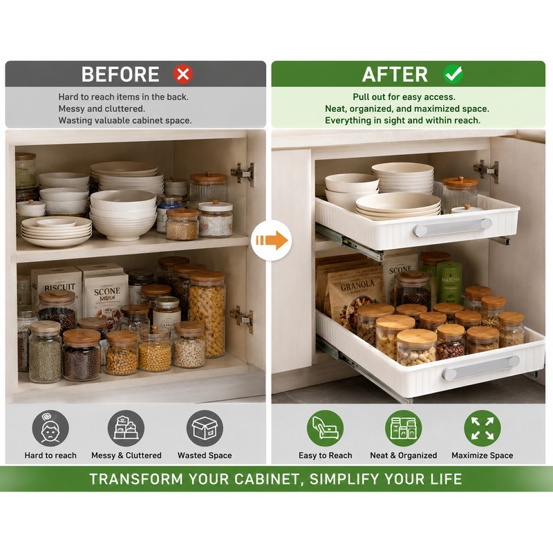 Durable Kitchen Cabinet Sliding Cabinet Shelf with Slide Rails Drawer