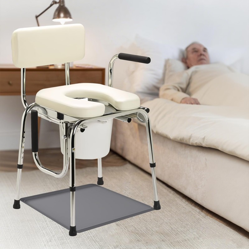 Bedside Commodes Mat, Bedside Toilet Floor Mat with Raised Edge