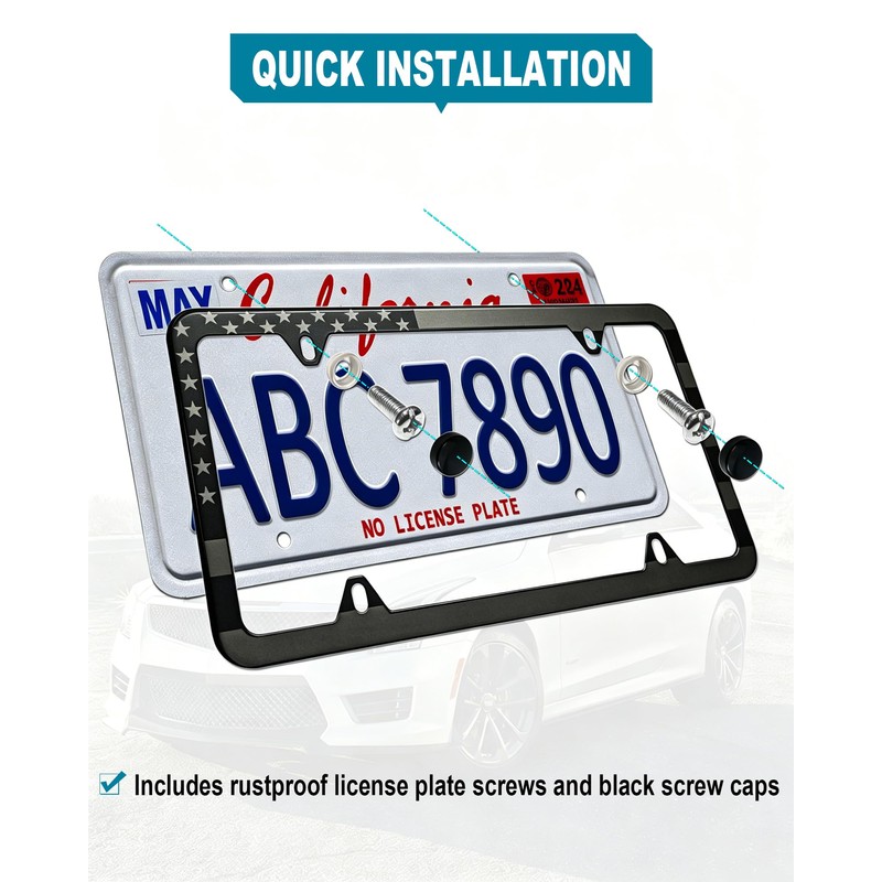 RCKJNJ American Flag License Plate Frames- Heavy Duty Stainless Steel