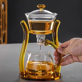 Lazy Kungfu Drip TeaPot, Heat Resistant Tea Set, Semi-Automatic Glass Teapot Suit for Magnetic Water Flow Wooden Glass Teapot Set
