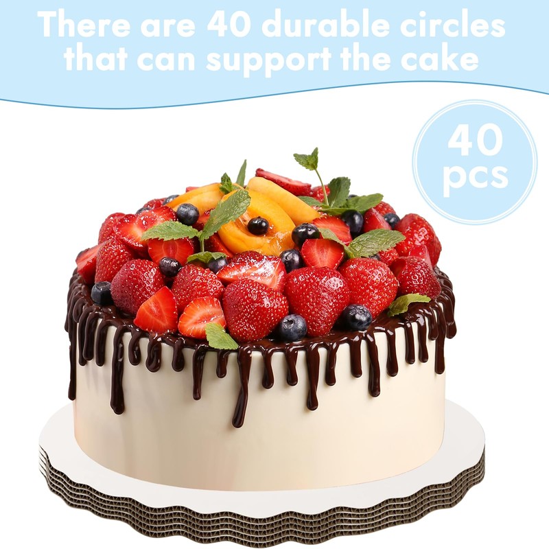 JCD 6" White Wave Cake Boards Round,Wave Cake Plate,Disposable Cake