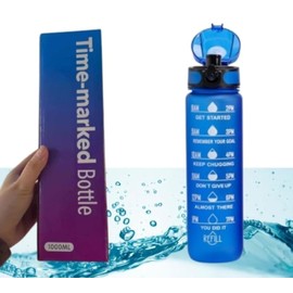 YSS Vercelli Water Bottle, 32 OZ, Motivational, Time Marker, Leak-Proof, BPA-Free, Tritan, Removable Strainer, For Work Gym Outdoor Sports (Blue)