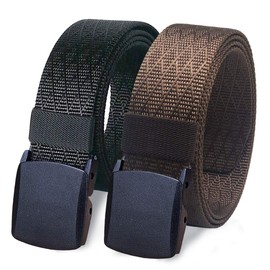 WYuZe 2 Pack Nylon Belt Outdoor Military Web Belt 1.5" Men Tactical Webbing Belt (waist-below 50", black + coffee)