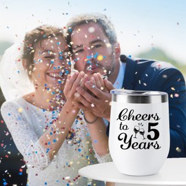 5th Anniversary Wedding Gifts for Couple Wife Husband Gifts for Wooden wedding Five Years Anniversary Decorations 5 Years Marriage Gifts for Couple 2 Pack Wine Tumbler 12 OZ