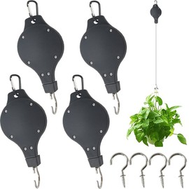 YOOHUA 4PCS Plant Pulley Retractable Hanger with 4PCS Ceiling Hooks Adjustable Heavy Duty Plant Flower Baskets Hooks Hanging for Hanging Baskets& Bird Feeder in Different Height Lower and Raise